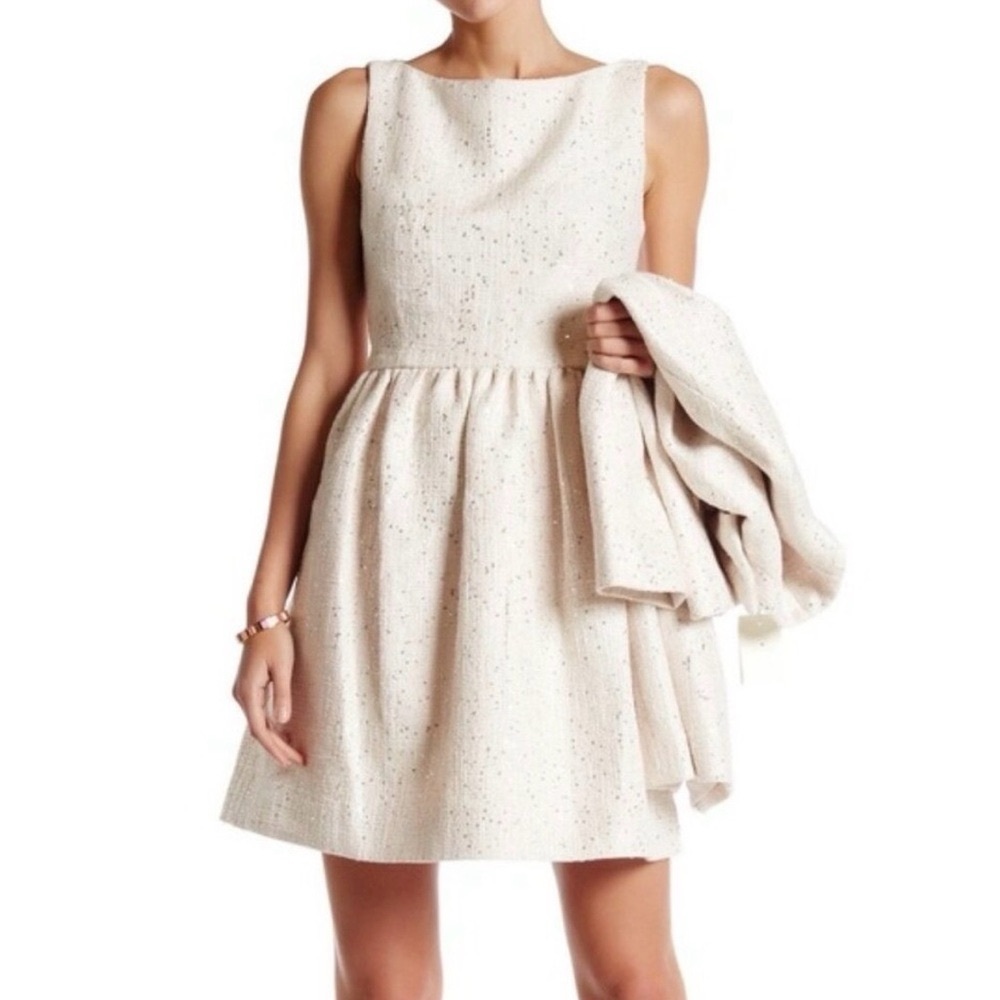 Kate Spade Blush Pink Tweed Dress with Silver Sequins, with pockets, Size 10